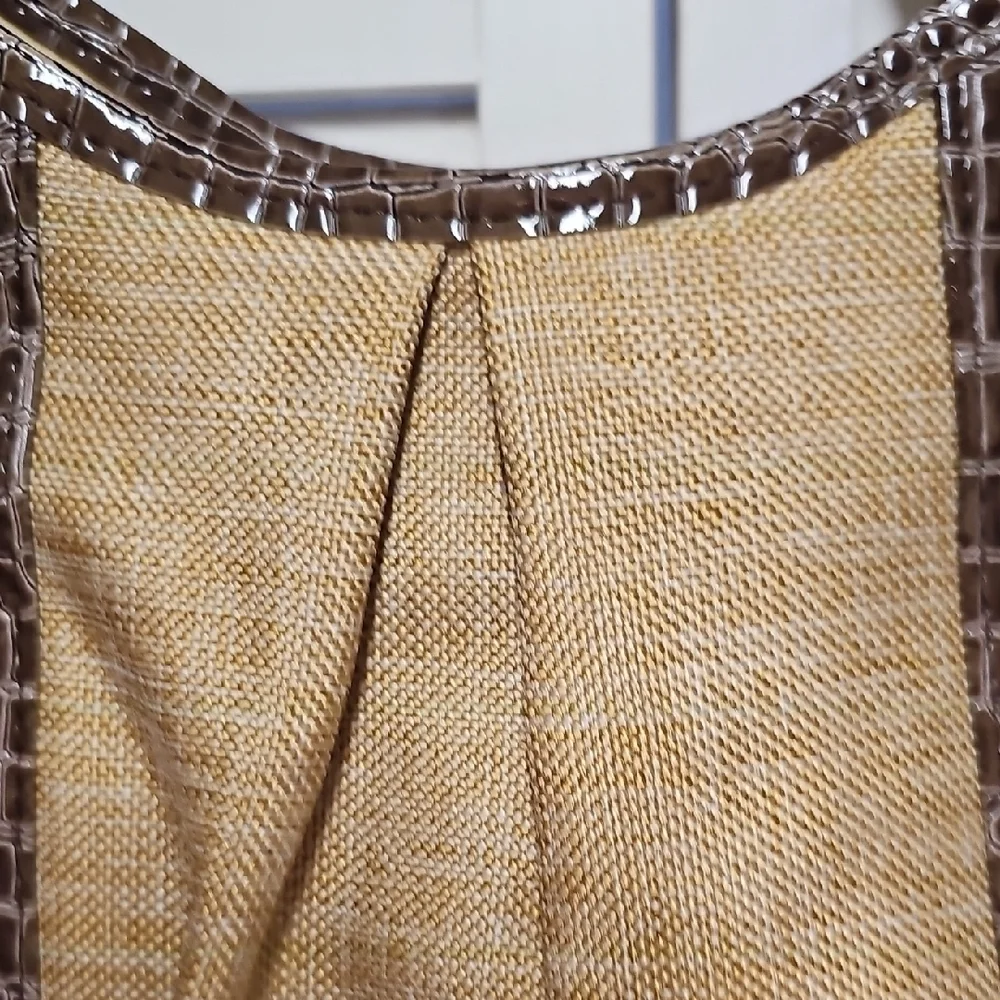 Vintage Estee Lauder Beige Canvas Tote with Brown Croc-Embossed Trim
